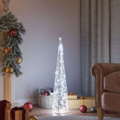 Akrilni ukrasni stožac s LED svjetlima, hladna bijela, 90 cm, s baterijom