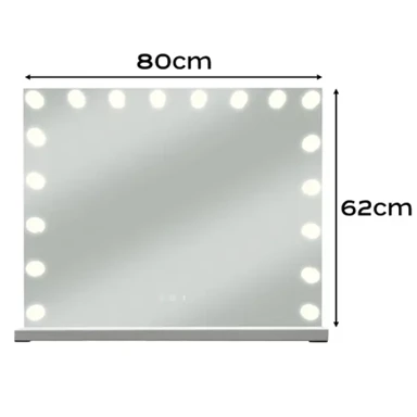 SOULIMA LED kozmetičko ogledalo, 80 × 62 cm, Hollywood, 18 LED žarulja, 3 boje svjetla, podešavanje jačine