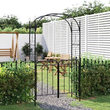 Vrtni luk s vratima crni 108 x 45 x 235 cm čelični