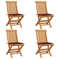 Vrtne stolice s bordo jastucima 4 kom od masivne tikovine