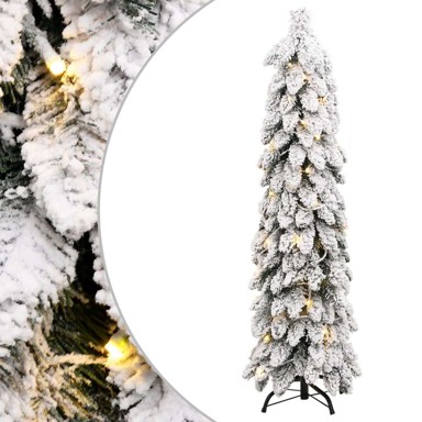 Umjetno božićno drvce, bijelo, 150 cm, 80 LED svjetala, snijeg