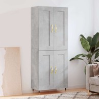 Visoka komoda siva betona 69 5x34x180 cm od konstruiranog drva, drvena vrata