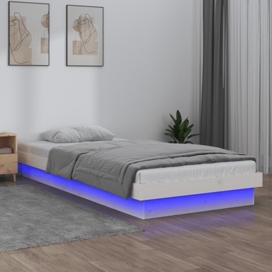 LED okvir za krevet bijeli 90 x 200 cm od masivnog drva
