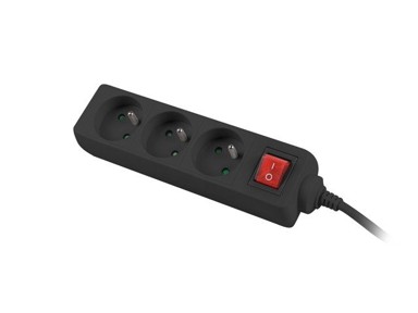 Produžni kabel 3 utičnice s prekidačem 1,5 m, crni