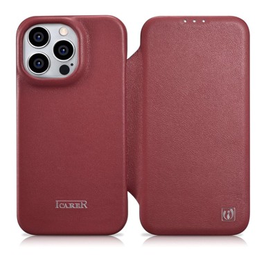 ICARER Kožna preklopna futrola s MagSafe za iPhone 14 Pro Max, bordo