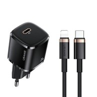 USAMS Punjač 1xUSB-C T36 mini 20W + USB-C-Lightning kabel crno/crni PD3.0 brzo punjenje XFKXLOGTL01 (US- +US- )