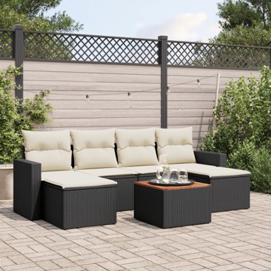 7-dijelni set vrtnih sofa od poliratana s jastucima crni