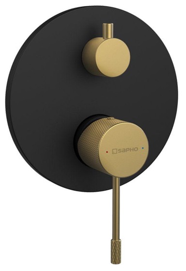 SAPHO Ugradbena miješalica za tuš SOLARIS, 2 izlaza, mat crna, mat zlatna