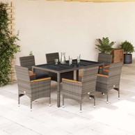 7-dijelni vrtni blagovaonski set s jastucima od poli-ratana i stakla, stol 150 x 90 x 75 cm, siva