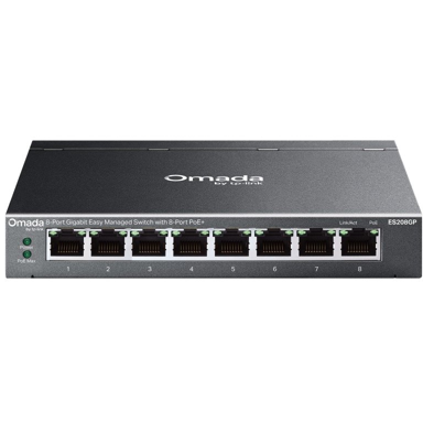 TP-LINK Mrežni preklopnik Omada ES208GP, upravljani L2, 8 x Gigabit PoE, DIN, crni