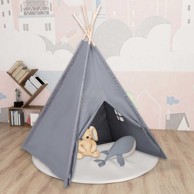 Dječji šator, tipi, 120 × 120 × 150 cm, siva, tkanina od breskvine kore