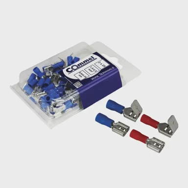 COMMEL 365-841 kutni utikač + natikač za žicu 0.5-1.5 mm2, 0.8x6.35 mm, 25+25 kom