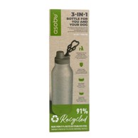 ASOBU Boca za vodu za pse Dog Bowl Buddy, s 2 zdjelice, reciklirani nehrđajući čelik, srebrna