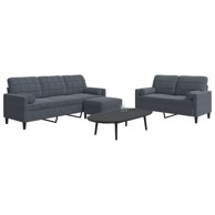 3-dijelni set sofa s jastucima i tabureom baršunasti, tamno siva