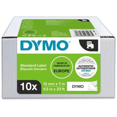 DYMO D1 Value Pack trake, 12 mm × 7 m, bijele, 10 kom