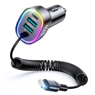 JOYROOM Brzi punjač za mobitel za auto JR-CL20, 57 W, 2 x USB + Type C + Lightning kabel