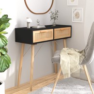 Konzolni stol crni 80x30x75 cm od borovine i prirodnog ratana