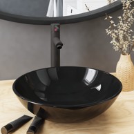 Umivaonik sa slavinom i odvodom, kaljeno staklo, crni