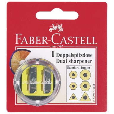FABER-CASTELL Šiljilo PVC s PVC kutijom, 185498, 2 rupe, okruglo, blister