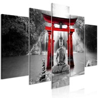 Slika Buddha Smile (iz pet dijelova) Wide Red 200x100
