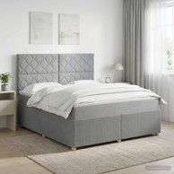 LED okvir za krevet s madracem 140 x 200 cm tkanina dizajn s rombovima, svjetlosivi