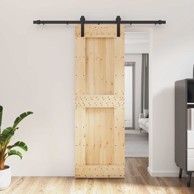 Klizna vrata 70 x 210 cm čvrsta borovina, prirodna i crna