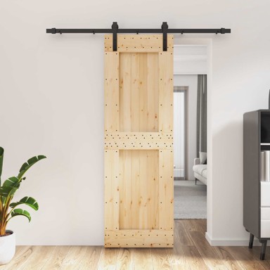 Klizna vrata 70 x 210 cm čvrsta borovina, prirodna i crna