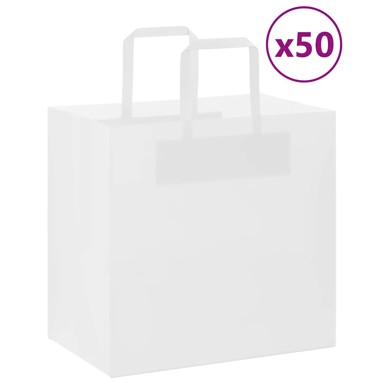 Papirnate vrećice s ručkama, bijele, 26 x 17 x 25 cm, 50 kom