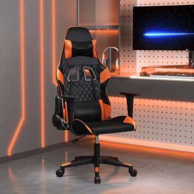 Masažna gaming stolica, crno-narančasta, umjetna koža, bez naslona za noge