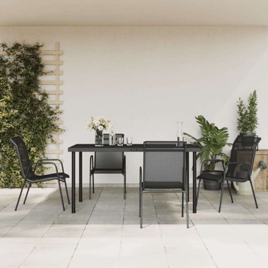 Vrtni blagovaonski set 5-dijelni, čelik i tekstilen, crni, dužina stola 150 cm