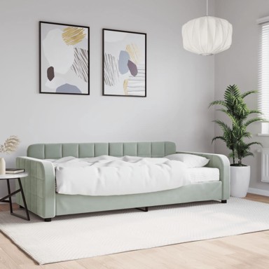 Dnevni krevet s madracem svjetlosivi 90 x 190 cm baršunasti