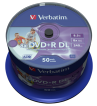 VERBATIM 1x50 DVD-R Double Layer 8x Speed, 8,5 GB wide printable