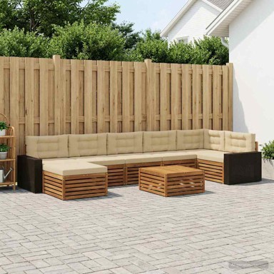 Set vanjskih sofa, 8-dijelni, s jastucima, prirodni i bež