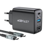 ACEFAST GaN punjač 2-u-1 A17, 65 W, USB-C/USB-A, HDMI 4K 60 Hz, s kabelom, crni
