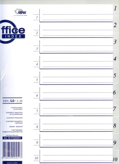 Pregradni registri A4+ PP 1–10, sivi