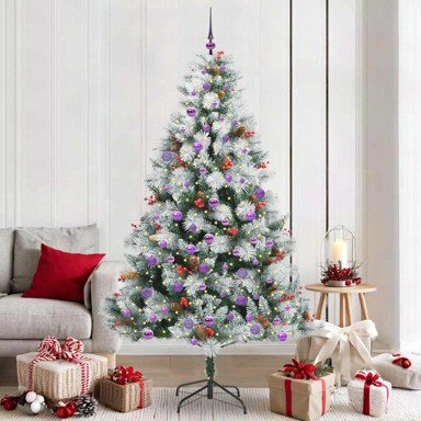Umjetno božićno drvce s LED lampicama, 210 cm, zeleno-bijelo