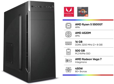 BOFX Stolno računalo BOF BO / AMD Ryzen 5 5500GT, 16 GB RAM, 500 GB SSD, bez OS