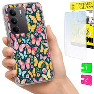 Maskica za Realme C75 / 14X 5G, s leptirima, sa zaštitnim staklom 9H, prozirna