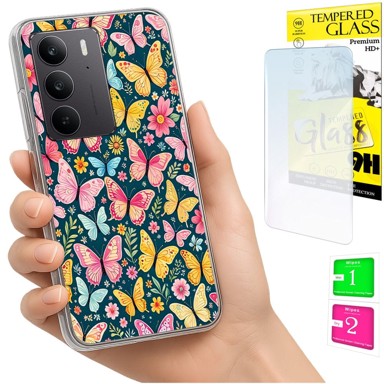 Maskica za Realme C75 / 14X 5G, s leptirima, sa zaštitnim staklom 9H, prozirna