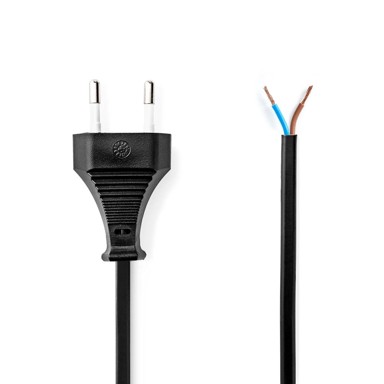 NEDIS Kabel za napajanje euro man otvoreni ravni poniklani 3,00 m plosnati PVC crni etiketni