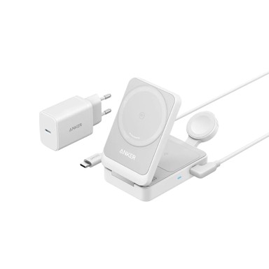 ANKER Bežični punjač MagGo, 15W, stalak, MagSafe, 3u1 za Apple iPhone, Watch i AirPods, bijeli
