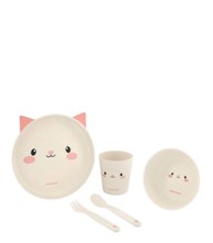 KIKKA BOO Set za jelo od bambusa, mačka ružičasta