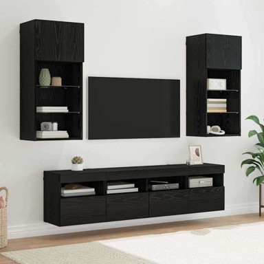 TV zidne jedinice s LED-om, 5 kom, 40.5 x 30 x 90 cm, crni hrast