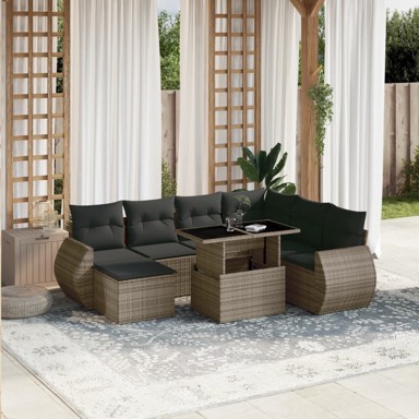 8-dijelni set vrtnih sofa od poliratana s jastucima sivi