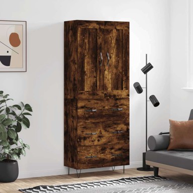Visoka komoda od konstruiranog drva 69,5 x 34 x 180 cm s 3 ladice, dimljeni hrast