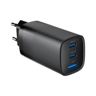 GEMBIRD Punjač TA-UC-PDQC65-01-BK, 3x port, GaN, Power Delivery 65W, crni