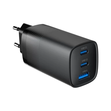 GEMBIRD Punjač TA-UC-PDQC65-01-BK, 3x port, GaN, Power Delivery 65W, crni