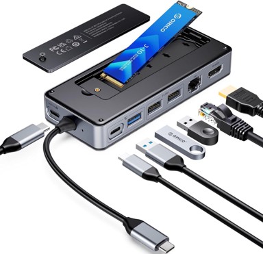 ORICO Priključna stanica OM28PR, 8 u 1, USB-C, s M.2 SSD kućištem, 10 Gbps, 4K HDMI, 100 W PD, Ethernet