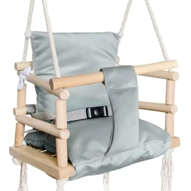 KRUZZEL Dječja ljuljačka za bebe i djecu, drvena indoor swing sjedalica s jastukom, siva