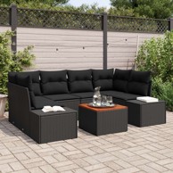Set od 7 vrtnih sofa s jastučićima, poliratan akacija, crni
